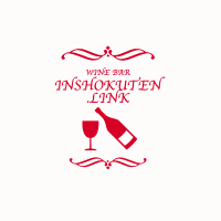 ワインのボトルとグラスの曲線装飾ロゴマーク/i飲食店